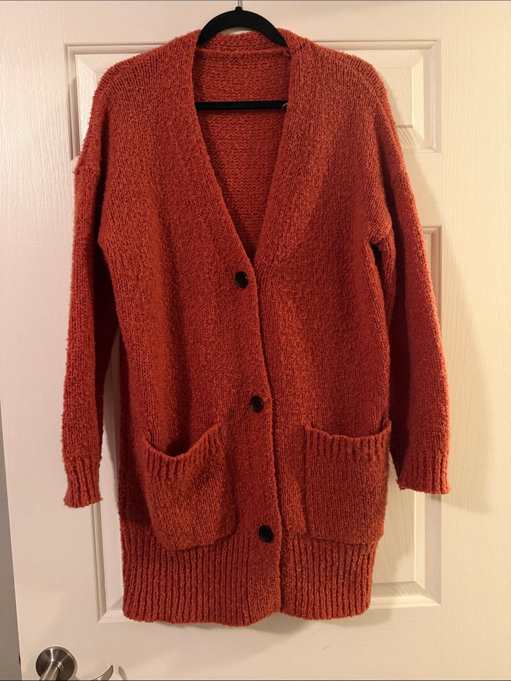 Cozy Women's Long Cardigan Sweater - Rust Orange